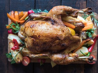 Split cooked whole chicken